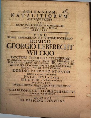 Solennium natalitiorum antiquitatis ex sacrarum literarum monimentis, Genes. 40, 20