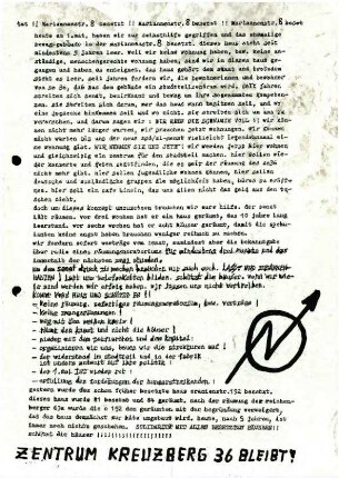 Flugschrift: Zentrum Kreuzberg 36 bleibt!               1989
