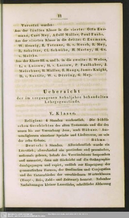 Uebersicht der im vergangenen Schuljahre behandelten Lehrgegenstände