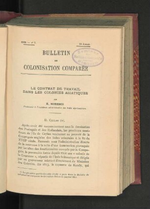 le contrat de travail dans les colonies asiatiques