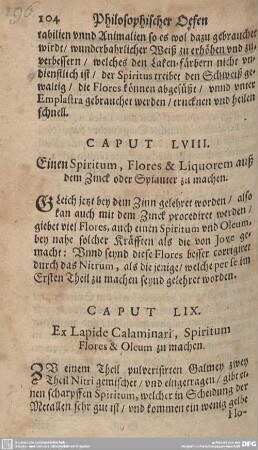 CAPUT LIX. Ein Lapide Calaminari, Spiritum Flores & Oleum zu machen.
