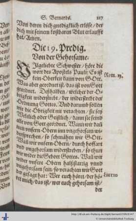 Die 19. Predig. Von der Gehorsame.