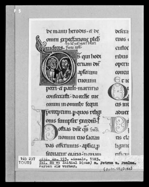 Missale aus Saint-Martin in Tours — Initiale D mit Petrus und Paulus, Folio 86verso