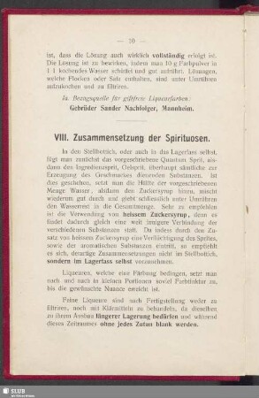 VIII. Zusammensetzung der Spirituosen