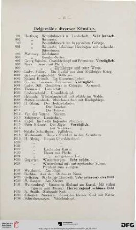 Oelgemälde diverser Künstler (Nr. 991-1077)