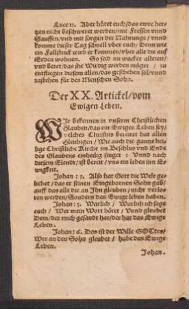 Der XX. Artickel/ vom Ewigen Leben.