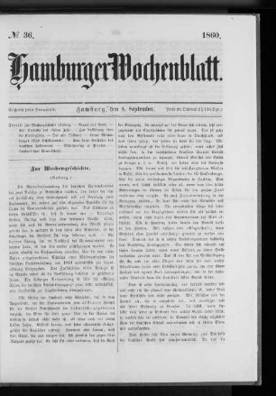 Nr. 36 1860. Hamburger Wochenblatt.