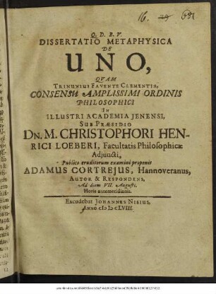 Dissertatio Metaphysica De Uno