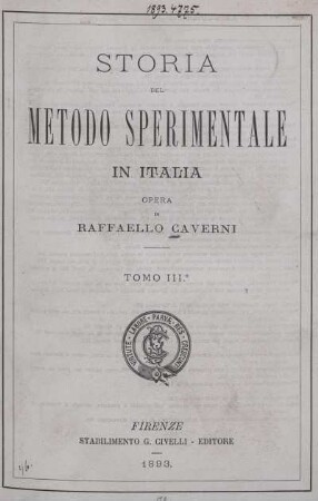 Tomo 3: Storia del metodo sperimentale in Italia. Tomo 3
