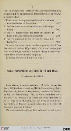 Séance extraordinaire du Comité du 14 mai 1860