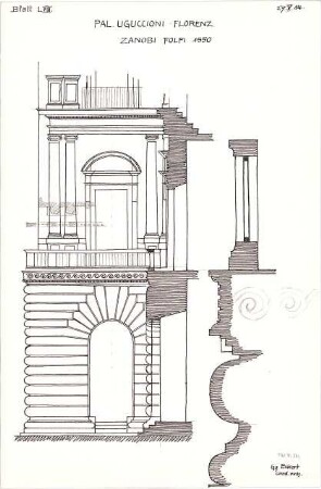 Eckert, Georg; München; Studienarbeiten - Pal. Uguccioni in Florenz (Teilansicht, Schnitte)