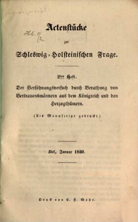 Actenstücke zur Schleswig-Holsteinischen Frage, 2