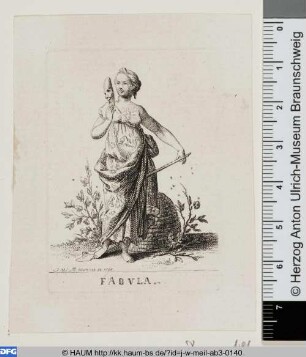 Muse der Fabel mit lachender Maske und Flöte