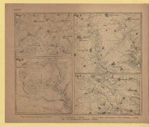 XXXV. Fig. 1. Im Granit - Odenwald. 1 : 100 000. Fig. 2. Im Hunsrück. 1 : 100 000. Fig. 3. Vulkan und Lavastrom in der Vordereifel. 1 : 25 000. Fig. 4. Ein Lavastrom der Auvergne. 1 : 80 000