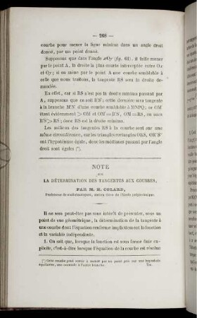 Note sur la détermination des tangentes aux courbes.