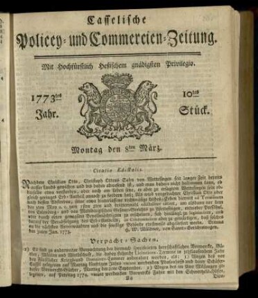 10tes Stueck, Montag den 8ten Maerz 1773