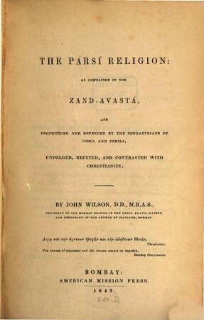 The Pársí Religion as contained in the Zand-Avastá