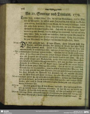 Am 20. Sonntage nach Trinitatis, 1778