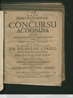 Dissertatio Inauguralis, De Concursu Actionum