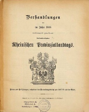 Verhandlungen des ... Rheinischen Provinzial-Landtages. 35. 1888
