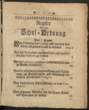 Register über die Schul-Ordnung.