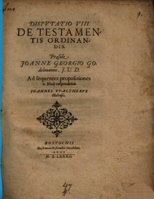 Disp. VIII. de testamentis ordinandis