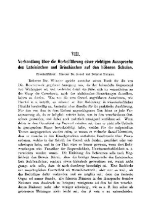 Verhandlung über die Herbeiführung einer richtigen Aussprache des Lateinischen und Griechischen auf den höheren Schulen