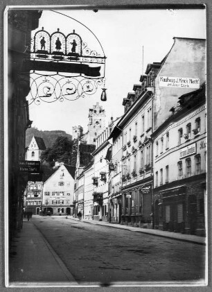 Füssen, Hohes Schloss : Füssen (Ostallgäu). Reichenstraße. Blick nach Südwesten gegen das Hohe Schloss
