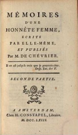 Mémoires D'Une Honnête Femme, 2