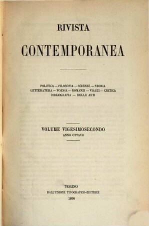 Rivista contemporanea. 22. 1860 = A. 8