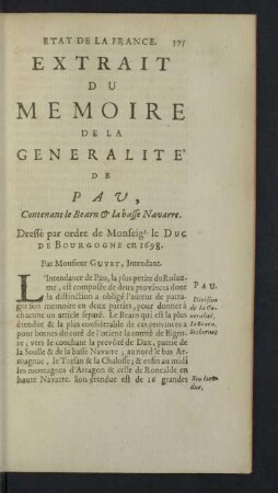 Extrait du Memoire de la Generalité de Pau