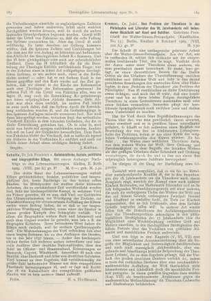 184-185 [Rezension] Kremer, Josef, Das Problem der Theodicee in der Philosophie und Literatur des 18. Jahrhunderts mit besonderer Rücksicht auf Kant und Schiller