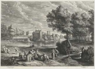 Landschaft mit Schloss am Wasser und Gesellschaft (Kleine Landschaften)