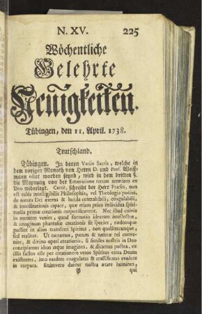 N. XV. Tübingen, den 11. April. 1738