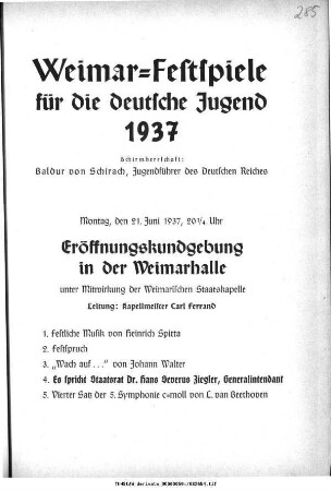 Weimar-Festspiele für die deutsche Jugend [...] Eröffnungskundgebung