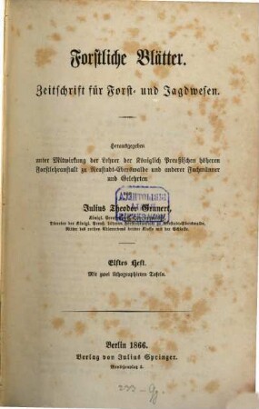 Forstliche Blätter : Zeitschrift für Forst- u. Jagdwesen. 11/12. 1866