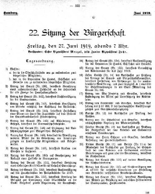 22. Sitzung der Bürgerschaft