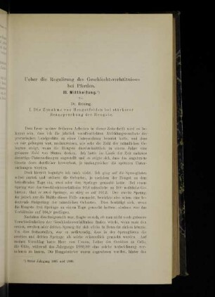 Ueber die Regulirung des Geschlechtsverhältnisses bei Pferden. III. Mittheilung
