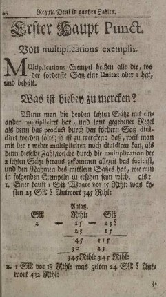 [Regula Detri in gantzen Zahlen.]