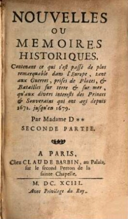Nouvelles ou Memoires historiques, 2. (1693)