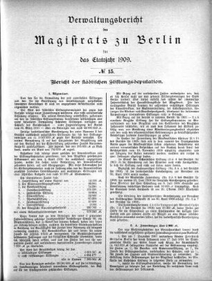 No. 15. Bericht der städtischen Stiftungsdeputation