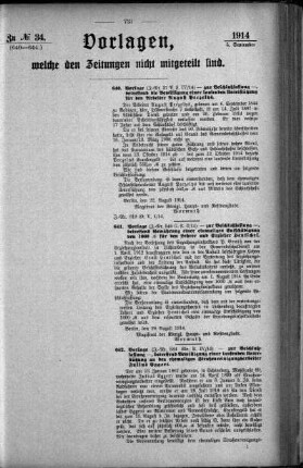 Anlage: zu No.34. (640-644.), Vorlagen, welche den Zeitungen nicht mitgeteilt sind