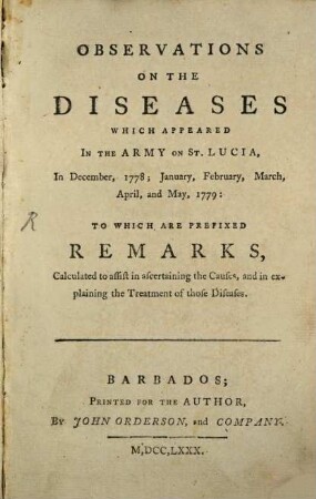 Observations on the Diseases which appeared in the Army on St. Lucia