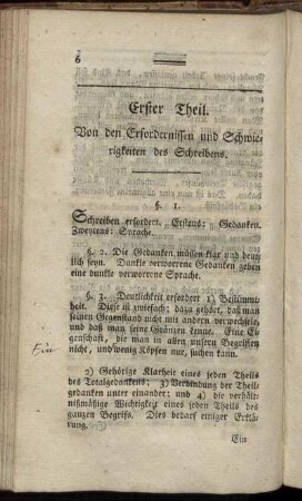 Erster Theil. Von den Erfordernissen und Schwierigkeiten des Schreibens.