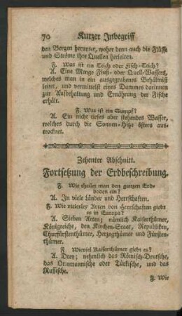 Zehenter Abschnitt. Fortsetzung der Erdbeschreibung