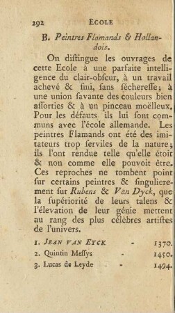 B. Peintres Flamands & Hollandois.