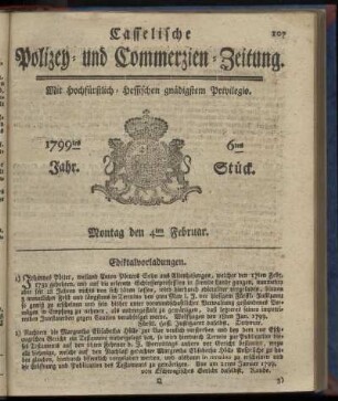 6tes Stueck, Montag den 4ten Februar 1799