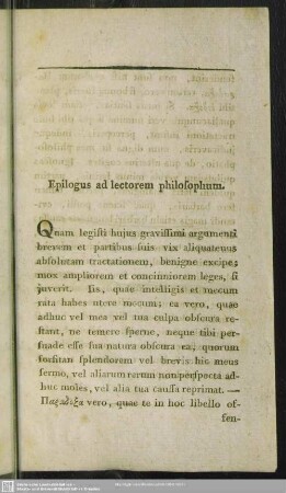 Epilogus ad lectorem philosophum