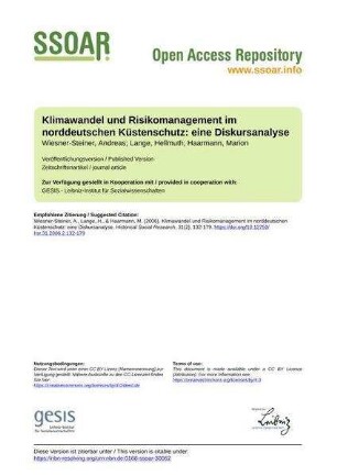 Klimawandel und Risikomanagement im norddeutschen Küstenschutz: eine Diskursanalyse