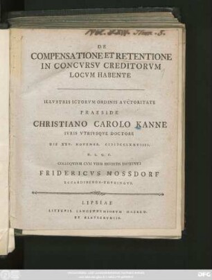 De Compensatione Et Retentione In Concvrsv Creditorvm Locvm Habente